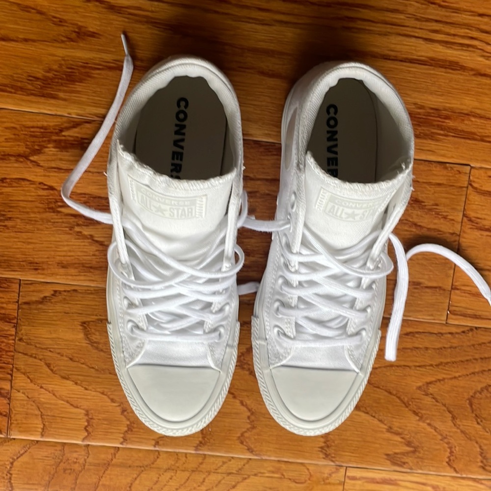 Monochrome white mid top converse